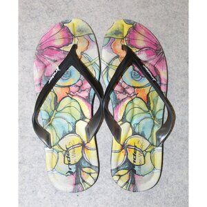 Rider Smoothie Sandals Floral Collen Wilcox Women's Black Flip Flops Size 10 US